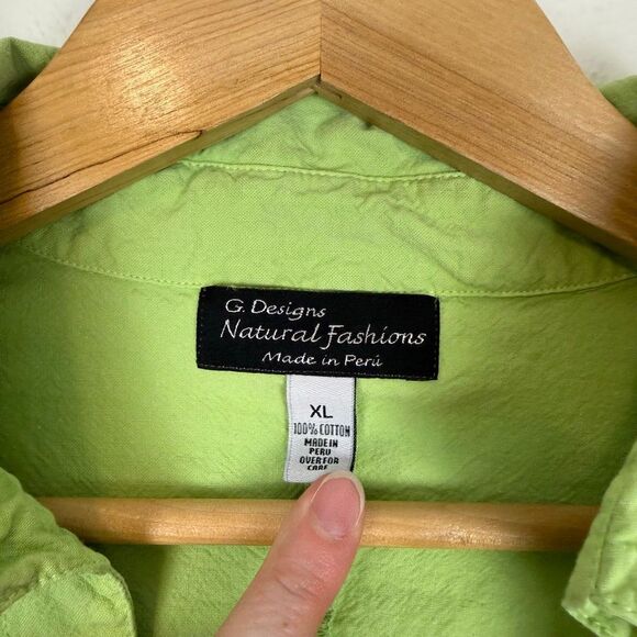 Vintage Y2K Green Embroidered 100% Cotton Button Down Blouse Size XL - Picture 6 of 10